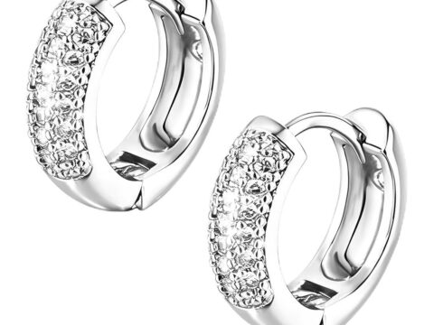 JHAZUN Orecchini Uomo Cerchio con Zirconi Cubici Argento 925 o Oro 14K
