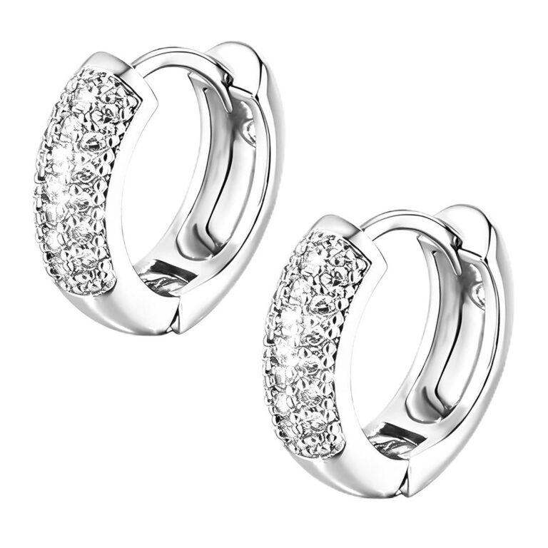 JHAZUN Orecchini Uomo Cerchio con Zirconi Cubici Argento 925 o Oro 14K