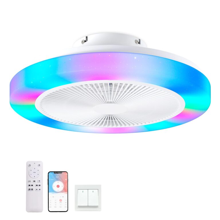 RRBEST Ventilatore da Soffitto con Luce RGB, 50cm Lampadario Ventilatore Silenzioso LED Dimmerabi...