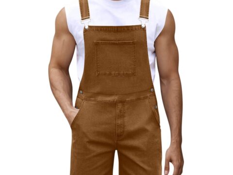 YOSUWOAI Salopette Corta Uomo Denim Cargo con Tasche Laterali