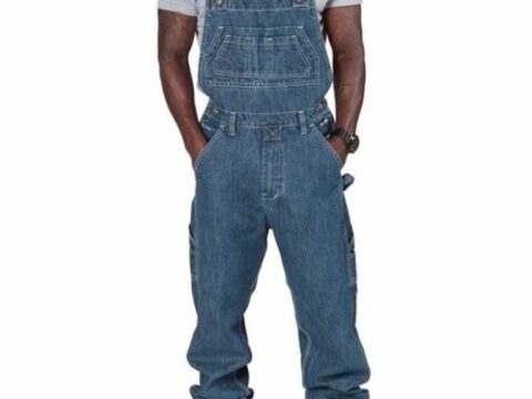 Salopette Uomo Denim Larga Regolabile Casual con Tuta Pagliaccetto