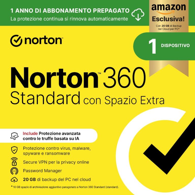 Norton 360 Standard 2026 – Antivirus 1 Dispositivo con 10 GB Cloud Backup