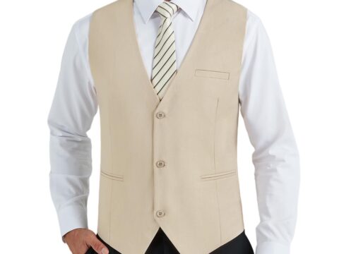 HISDERN Panciotto Uomo Elegante Cotone Tinta Unita per Matrimoni XS-4X