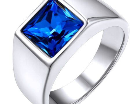 GoldChic Anello Uomo con Pietra Zaffiro o Ossidiana in Acciaio
