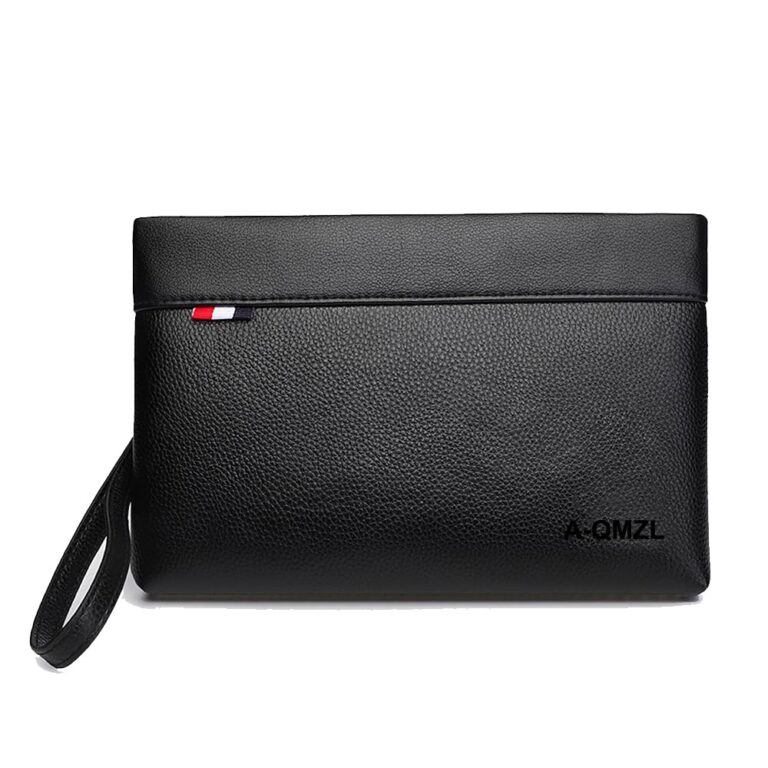 A-QMZL Pochette Uomo a Mano in Pelle Nera Grande Capacità