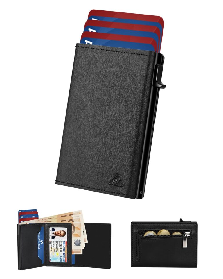 Porta Carte di Credito Uomo, Portafoglio Uomo Slim Piccolo con Chiusura Magnetica & Finestra ID & Blocco RFID, Portacarte ...