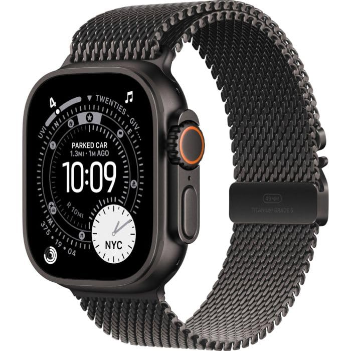 Apple Watch Ultra 3 [GPS + Cellular 49 mm] Orologio da corsa e multisport con cassa in titanio nero e cinturino milanese n...