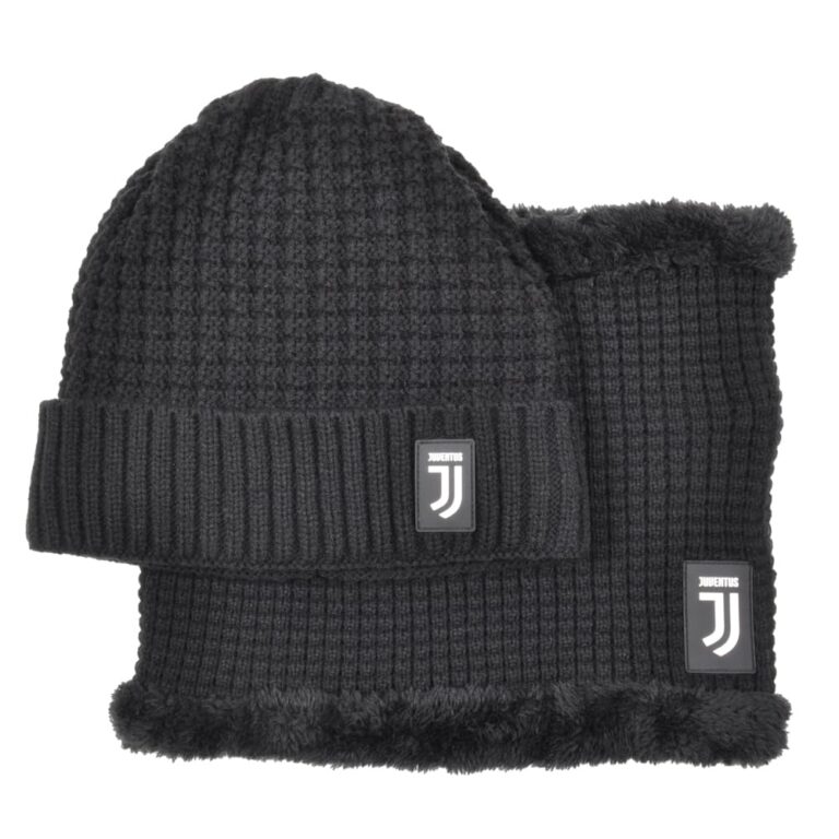 Juventus Set Invernale Ufficiale: Cappello e Scaldacollo Jacquard Nero