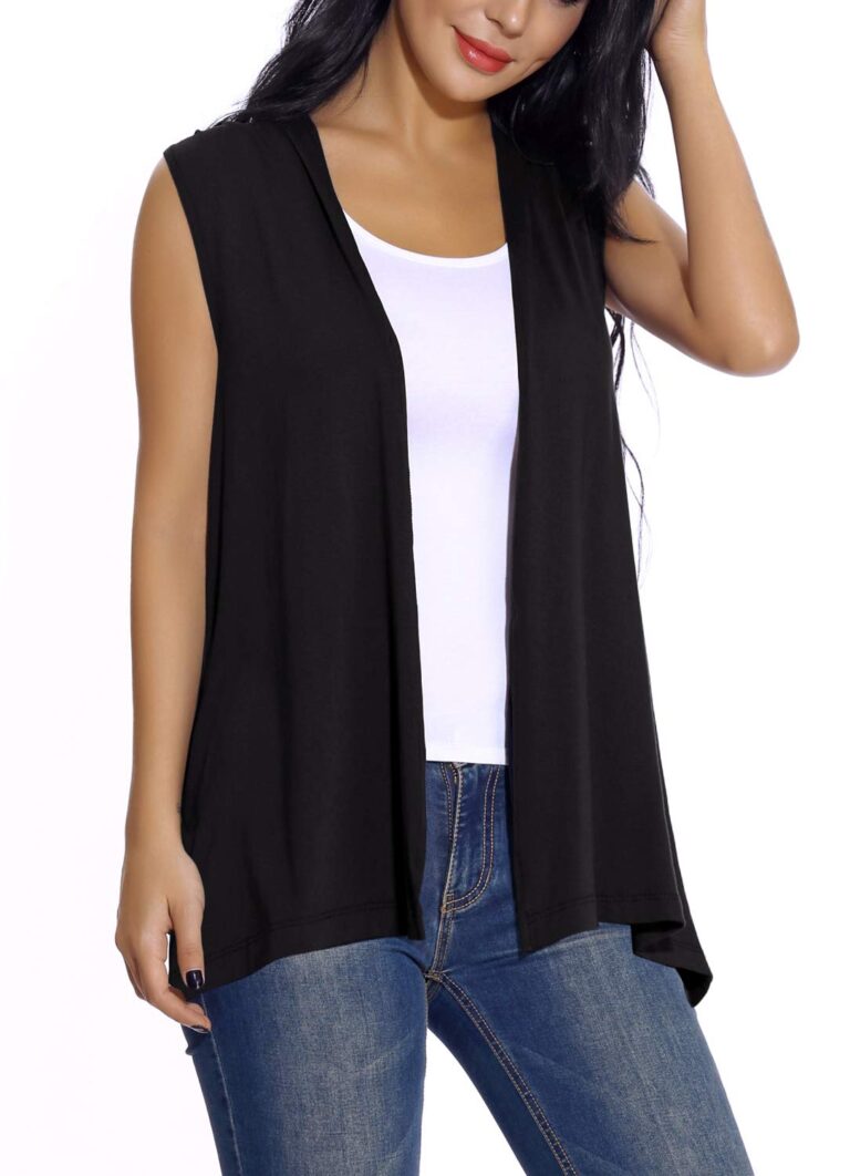 EXCHIC Gilet donna lungo senza maniche aperto cardigan