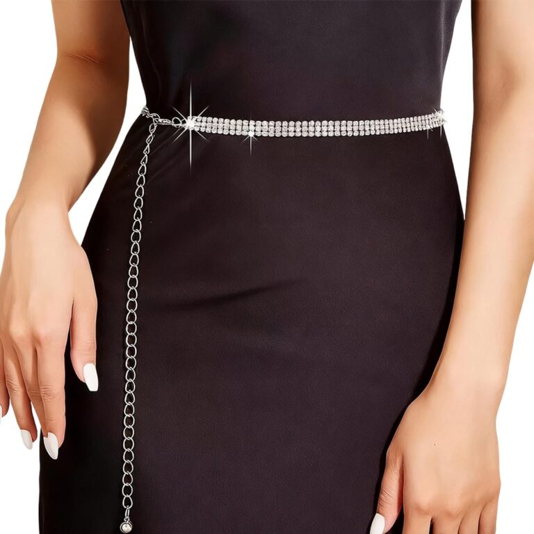 CATZUM Cintura a catena con strass per abiti da sera, argento