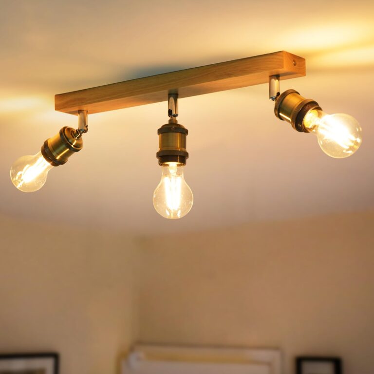 ANWIO Faretti da Soffitto Bronzi Regolabili, Lampada Soffitto con 3 Portalampade E27, Applique,Base di Legno, Portalampada...
