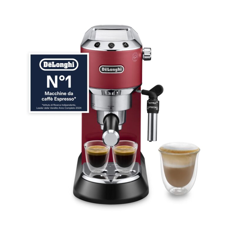 De'Longhi Dedica EC685.R Macchina Caffè Espresso Manuale, Caffè Polvere o Cialde E.S.E., Montalatte classico per Cappuccin...