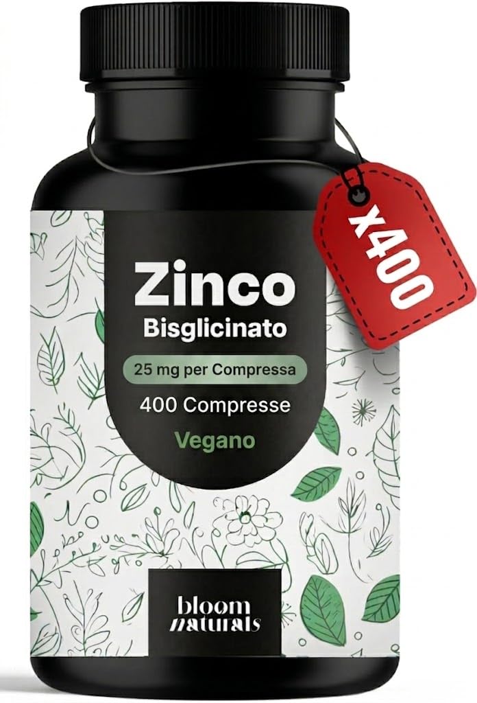 Zinco Bisglicinato 25 mg – 400 Compresse – Oltre 1 Anno di Scorta – Alta Biodisponibilità – Vegano – Prodotto in Germania...