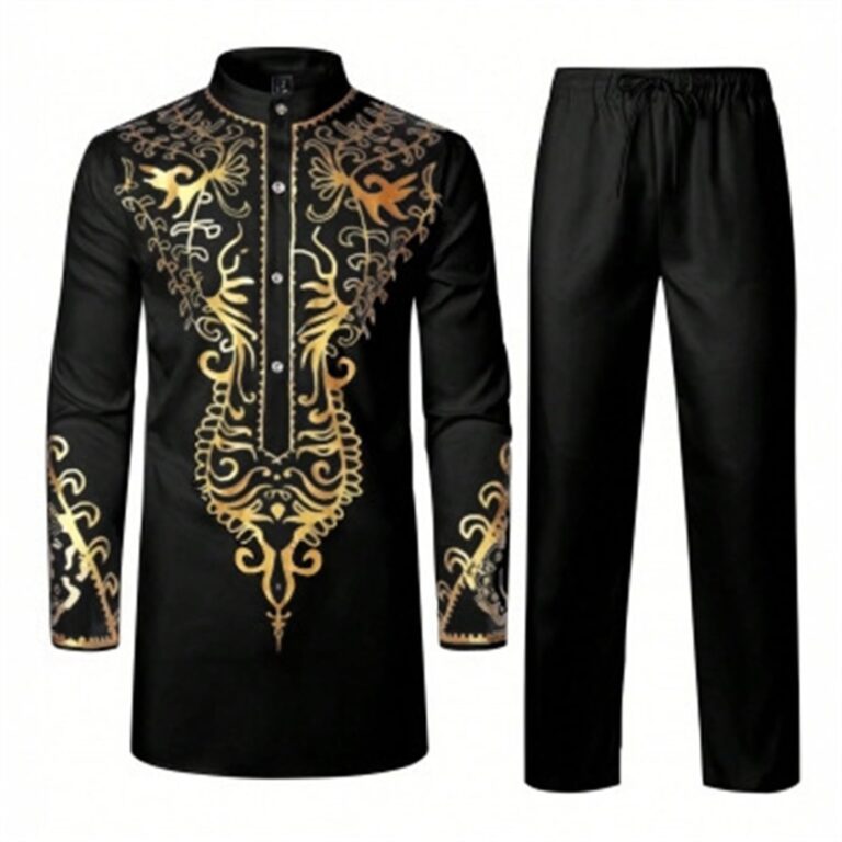 Completo Uomo Stile Africano Giacca e Pantaloni Oro per Cerimonie