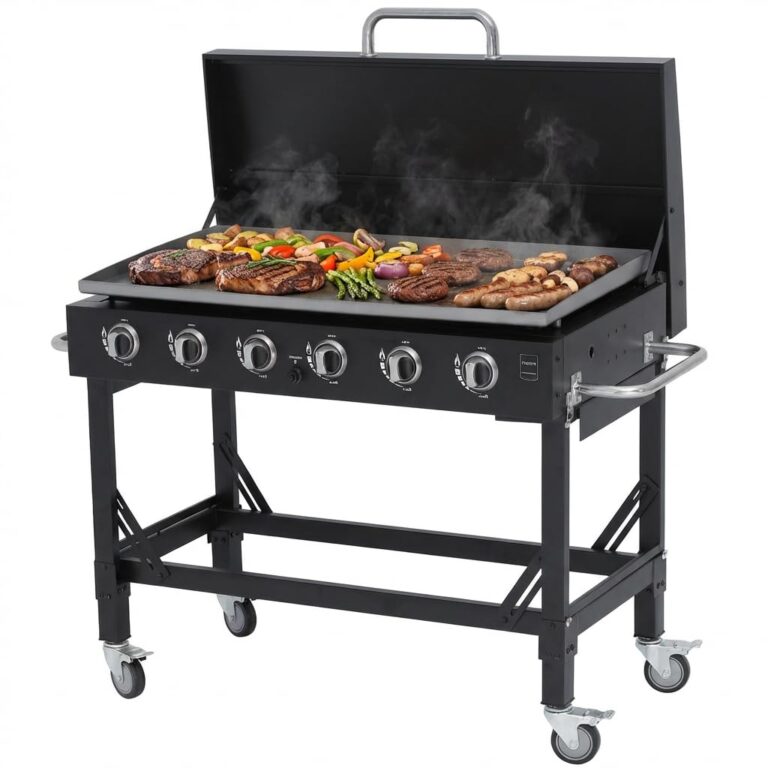 METRO PROFESSIONAL Barbecue a Gas Dayton con 6 Bruciatori, Area Cottura 108x53 cm, Acciaio Nero, con Ruote e Telo di Coper...