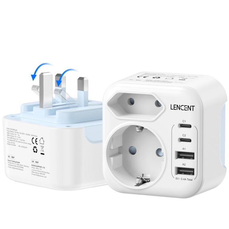 LENCENT Adattatore Presa UK Pieghevole con 2 USB-C e 2 USB-A