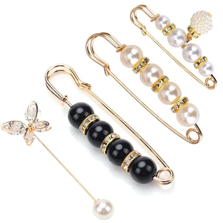 4 spille da donna con perle e bottoni per scialli e maglioni