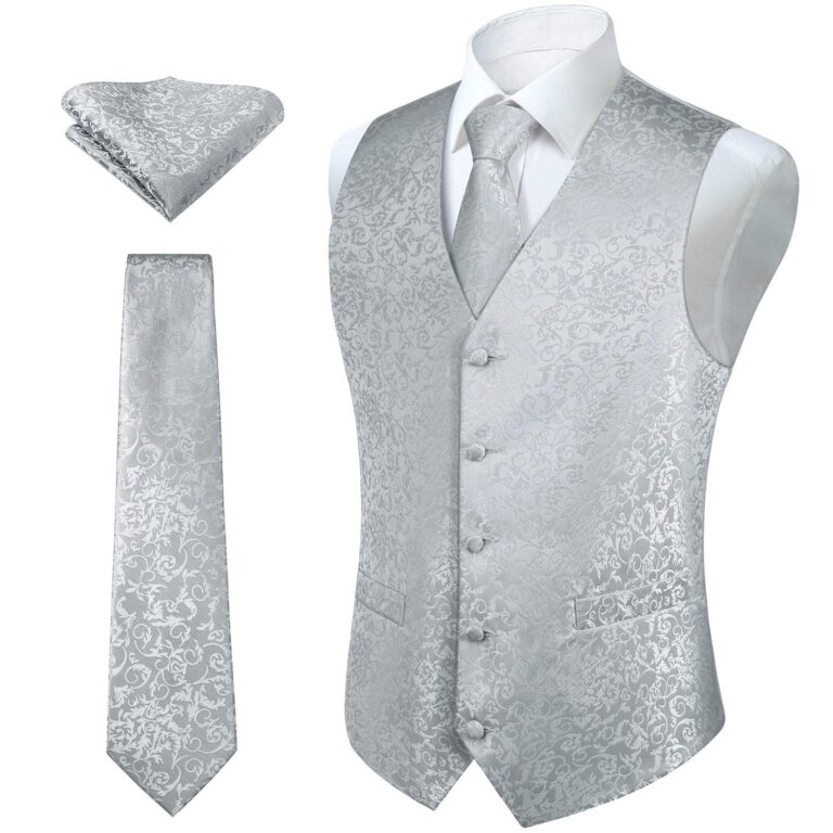 HISDERN Set Gilet e Cravatta Jacquard Paisley con Fazzoletto da Taschino
