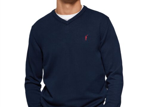 Polo Club Maglione Scollo a V Uomo 100% Cotone Maniche Lunghe