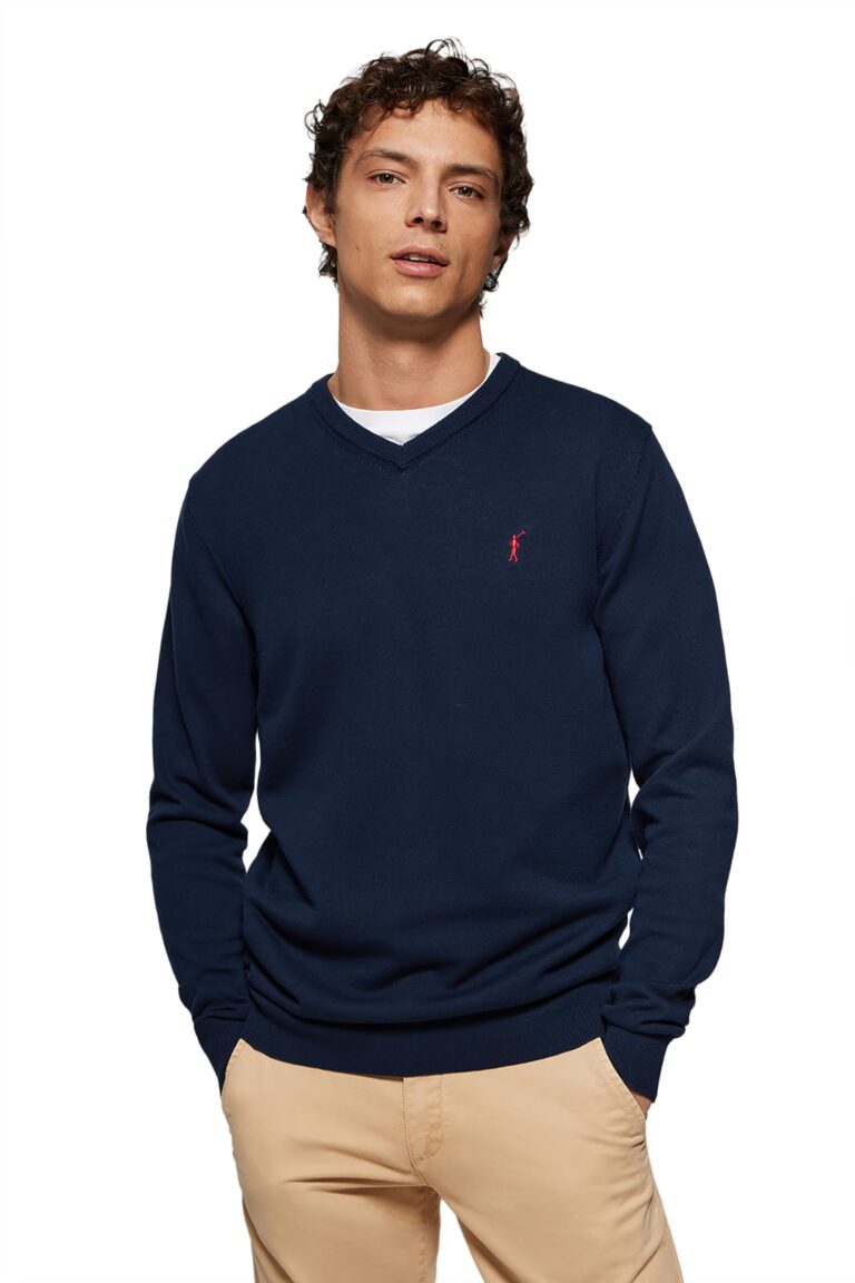 Polo Club Maglione Scollo a V Uomo 100% Cotone Maniche Lunghe