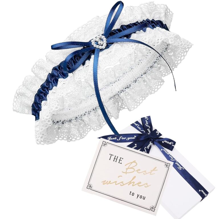 HEYOMI Giarrettiera da Sposa Blu con Pizzo e Fiocco