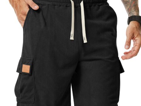 Comilaka Shorts Cargo Uomo Velluto a Coste con Coulisse