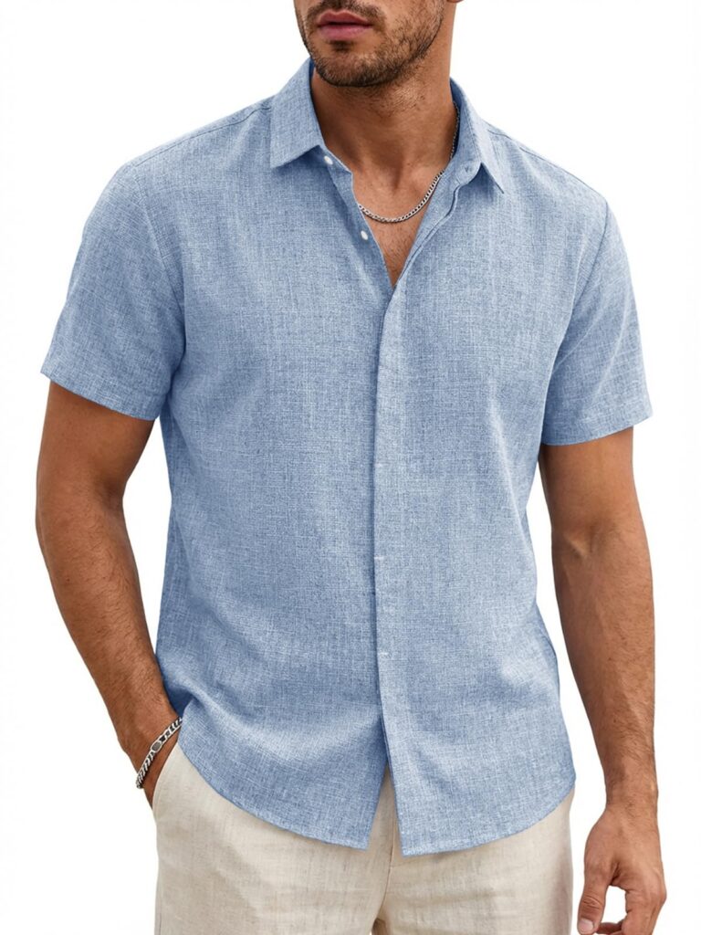 Runcati camicia uomo lino maniche corte, vestibilità normale