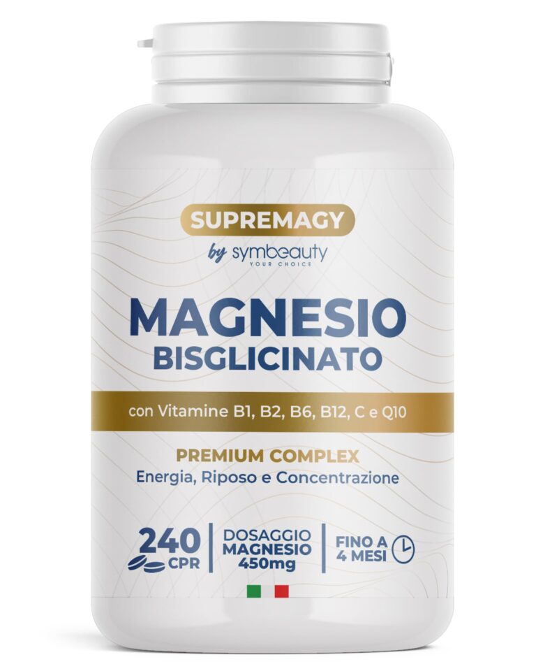 SUPREMAGY MAGNESIO BISGLICINATO 450mg (Fornitura 4 Mesi) 240 CPR - Magnesio Completo | Vitamina B12, B1, B2, B6, C e Coenz...