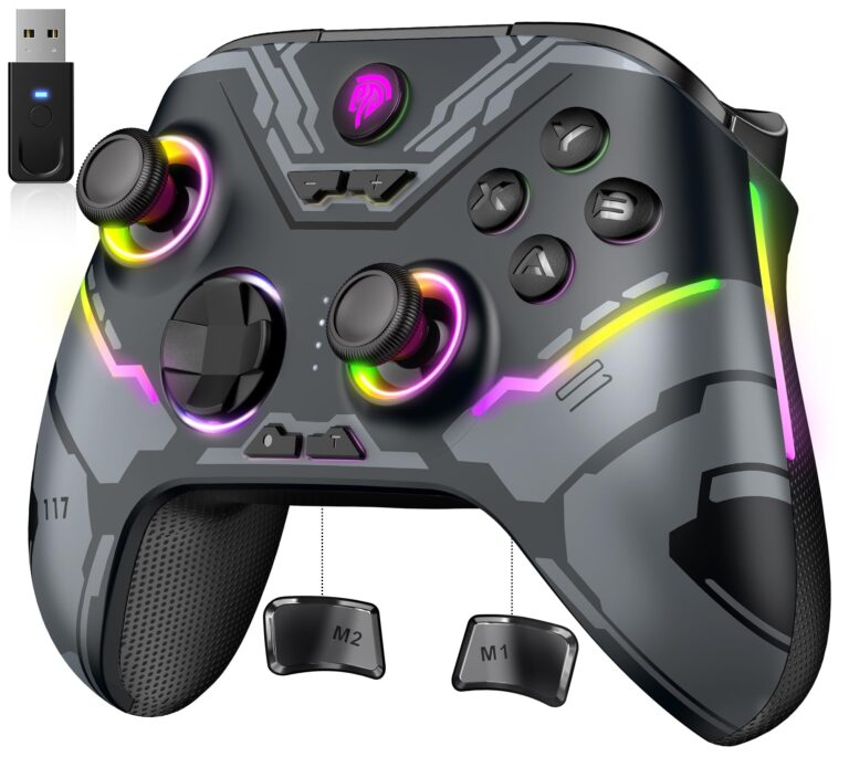 EasySMX X15 Wireless Controller con 7 luci RGB, Controller PC Bluetooth con Joystick Hall, Trigger Hall, Pulsanti programm...