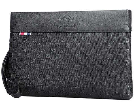 A-QMZL Pochette Uomo Pelle Grande Capacità con Zip e Portacarte