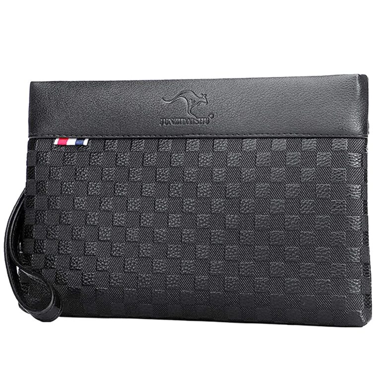 A-QMZL Pochette Uomo Pelle Grande Capacità con Zip e Portacarte
