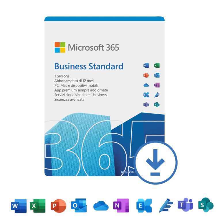 Microsoft 365 Business Standard - 1 utente - 5 PC/Mac +5 Tablet + 5 Telefoni cellulari - Abbonamento di 12 mesi