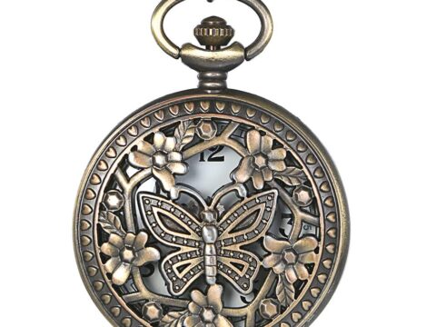 JewelryWe Orologio da Tasca Albero della Vita e Farfalle Color Bronzo