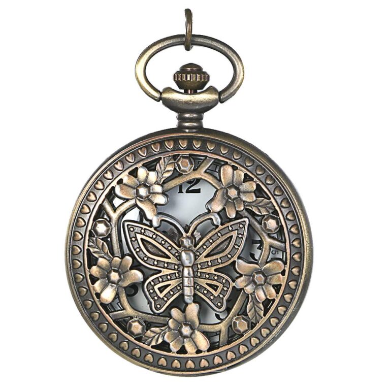 JewelryWe Orologio da Tasca Albero della Vita e Farfalle Color Bronzo