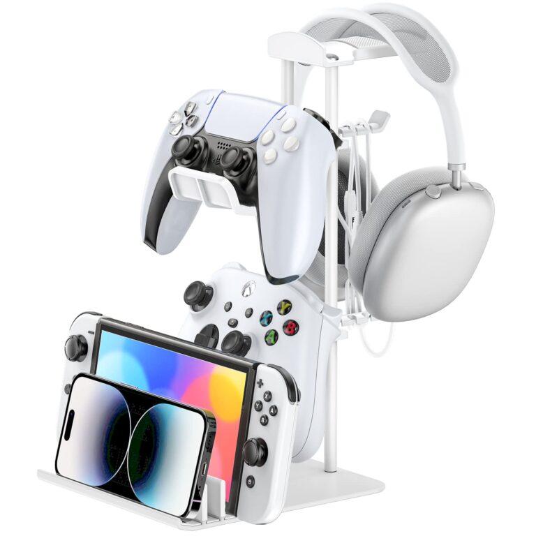 KDD Porta Cuffie Gaming Supporto Cuffie & Porta Cortroller da Scrivania, Stand Telefono in Alluminio con Barra di Support...