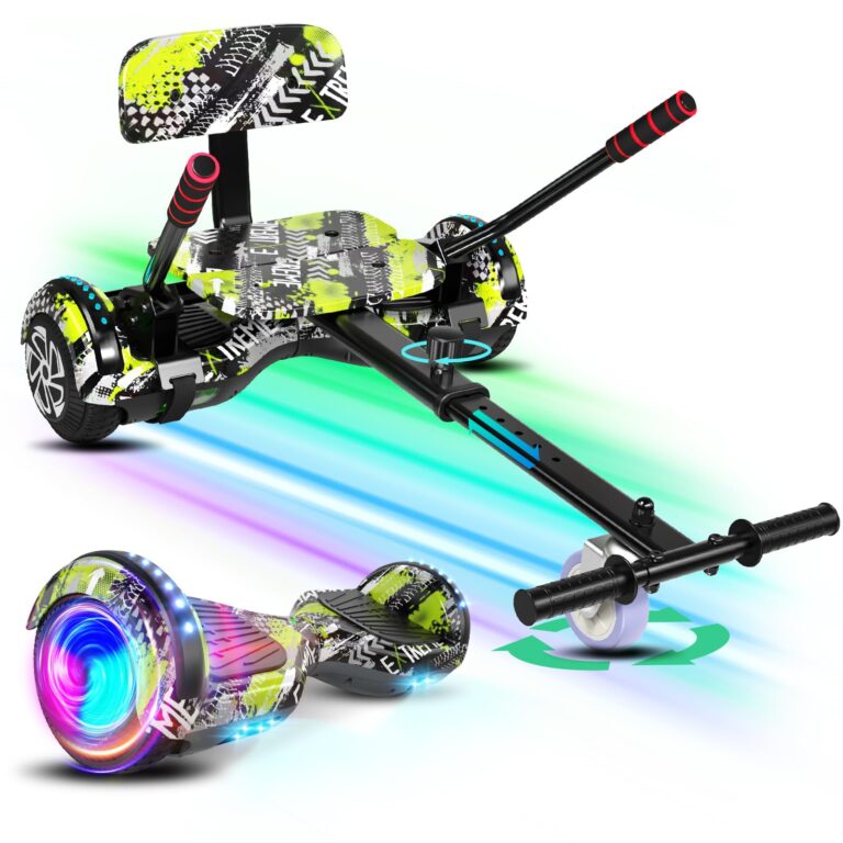 SISIGAD Hoverboard with go-kart seat, Bluetooth speakers and LED light, 6.5 inch tyres, powerful ...
