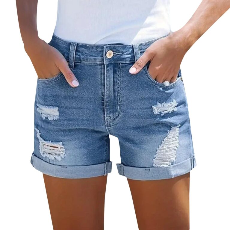 Pantaloncini jeans donna curvy vita alta strappati estivi