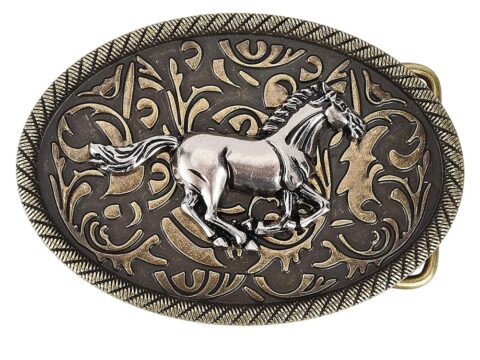 GORGECRAFT Fibbia Cintura Western Cavallo Ovale Bronzo Antico 92×64 mm