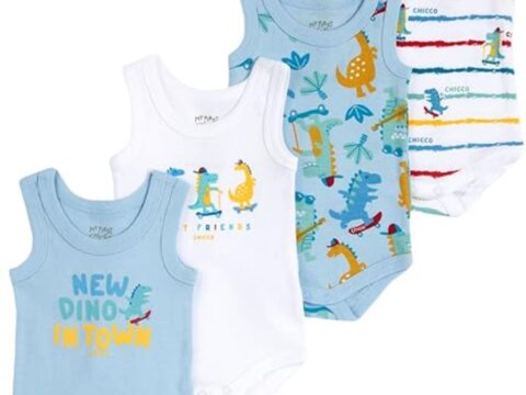 Chicco Set 5 Body Neonato Manica Corta 100% Cotone Unisex 0-24 Mesi