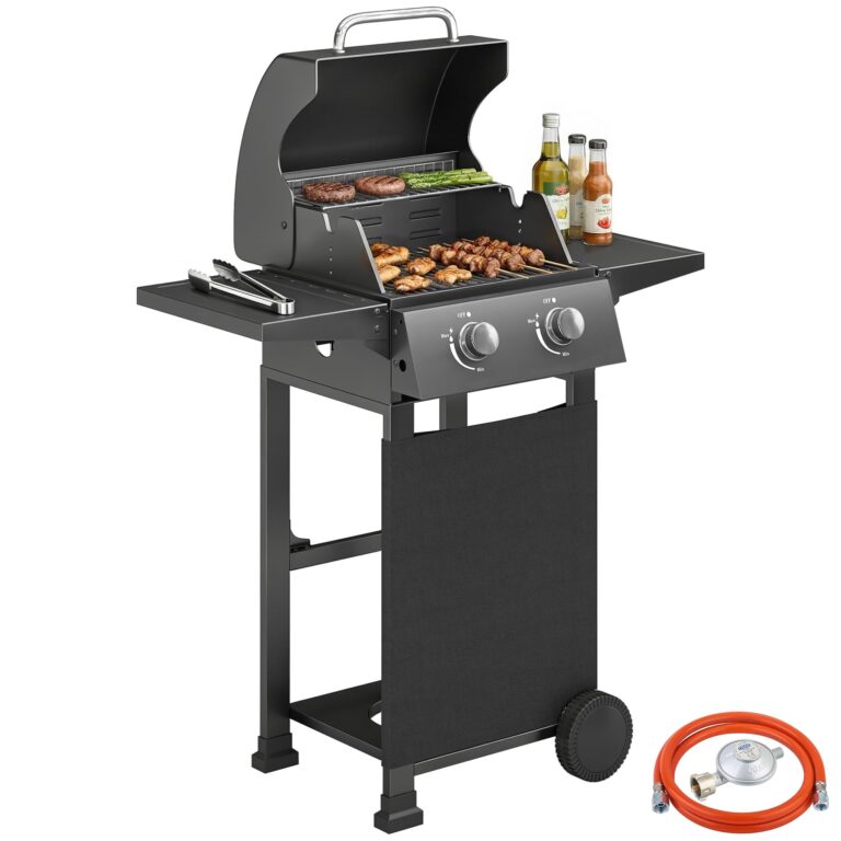 Outsunny Barbecue a Gas con 2 Bruciatori da 5.4 KW, BBQ a Gas Propano Portatile con Griglia, Ripiani Pieghevoli, Coperchi...