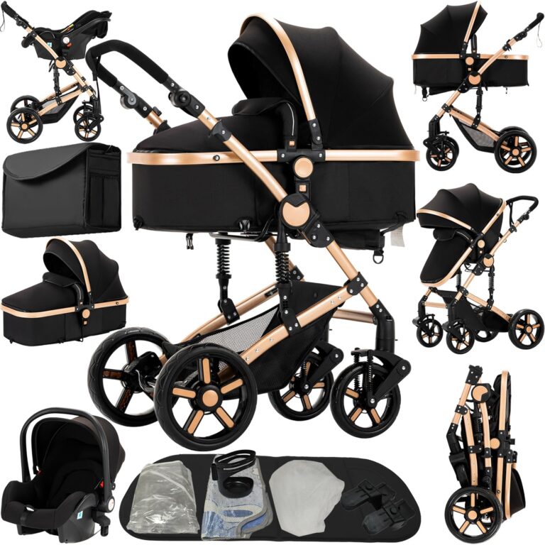 Reenborn Passeggino Trio, Passeggino 3 in 1 con Due Modi Reversibili Spingere, Trio con Design Pieghevole in Un Clic, Trio...