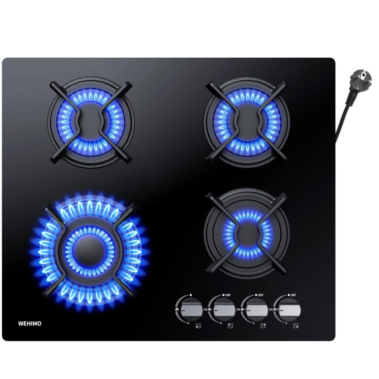 WEHIMO Piano Cottura a Gas 4 Fuochi da Incasso 60 cm Vetro Nero