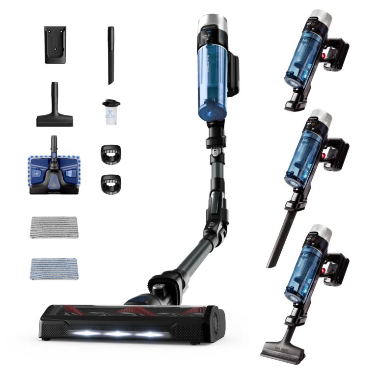 Rowenta X-Force Flex 9.60 Aqua, Aspirapolvere Lavapavimenti, Scopa Elettrica Senza Fili con Regolazione Automatica della P...