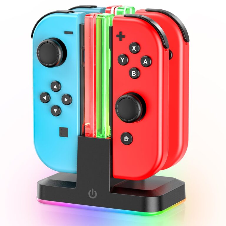 Stazione di Ricarica Joycon per Nintendo Switch/OLED, Caricatore per 4 Controller di Switch con LED RGB, Base di Ricarica ...