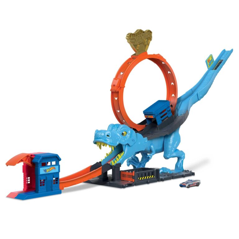 Hot Wheels - Hot Wheels City Pista con 1 macchinina, sfreccia attraverso un loop gigante per sconfiggere il mega dinosaur...