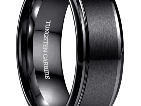 CASSIECA Anello Uomo Tungsteno 8mm Nero Argento Oro