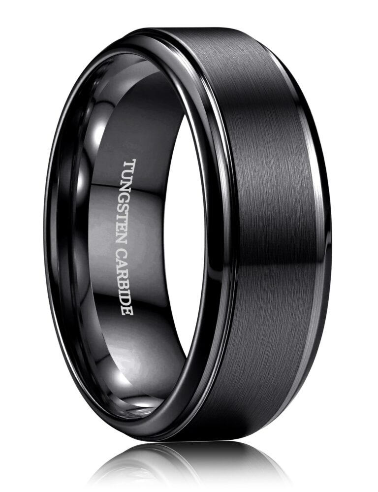 CASSIECA Anello Uomo Tungsteno 8mm Nero Argento Oro
