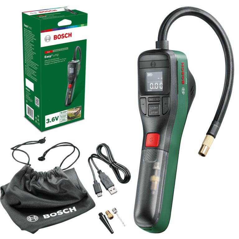 Bosch Minipompa elettrica EasyPump (Batteria da 3,0 Ah, 3,6 V, Funzione Autostop, 150 PSI, 10,3 Bar, LED, Ricaricabile Tra...