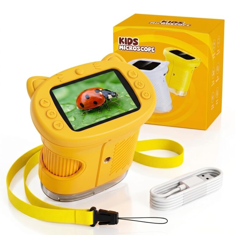 OAEBLLE Microscopio Bambini, Microscopio Digitale 1000X 4K con Schermo 2,4″, 8 LED, USB Ricaricab...