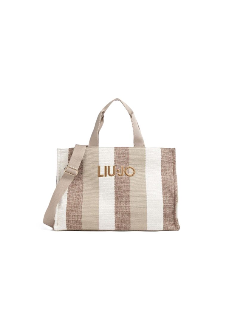 Liu Jo Borsa a Mano Striped Canvas, Sabbia, 40x30x20 cm, con Tracolla Regolabile e Amovibile, Chiusura a Cerniera